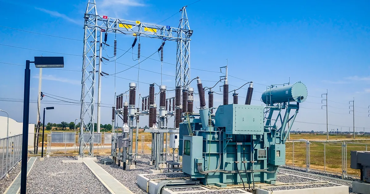 High voltage transformer and substation infrastructure in an Australian transmission network, illustrating the importance of condition monitoring and asset health management for TNSPs.
