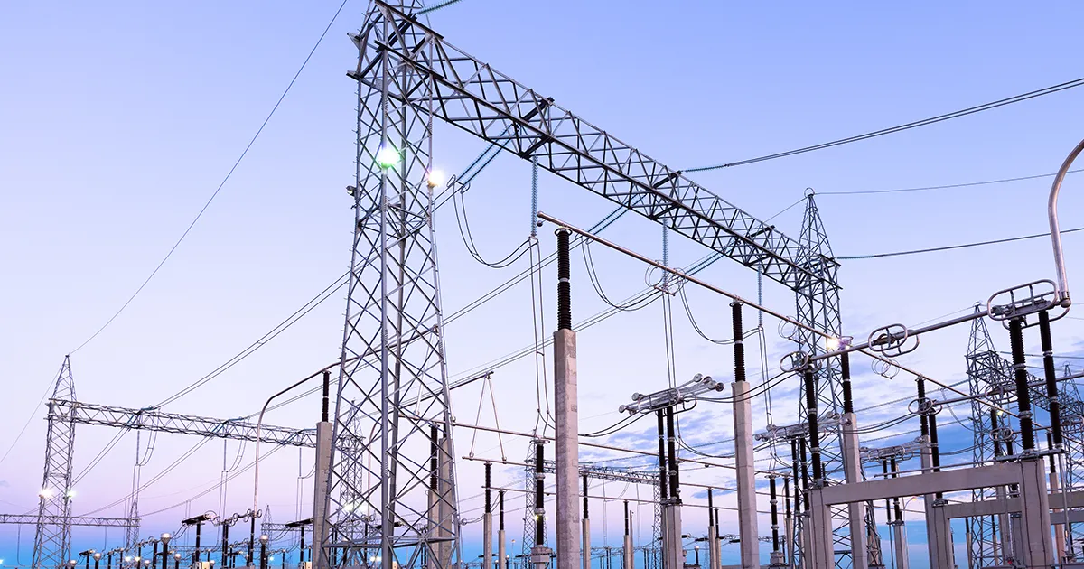 Electric substation in Australia at dawn.