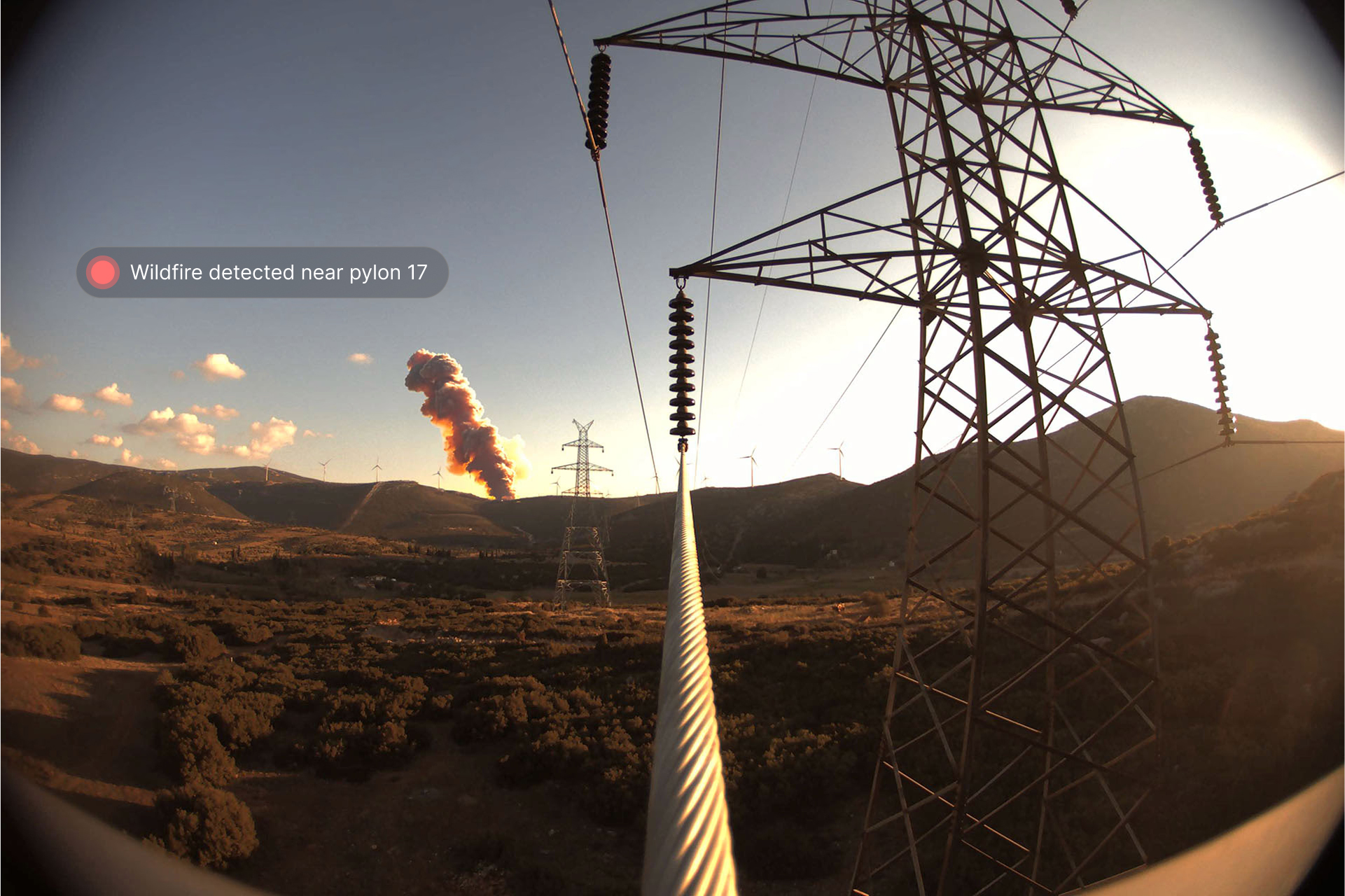 View from the Laki Power's Dynamic Line Rating solution with a bushfire alert.