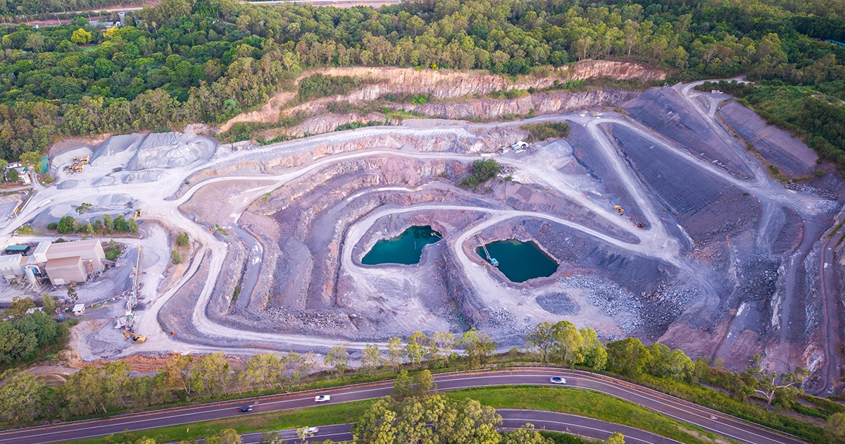 Aerial view of an open pit mine site in Australia